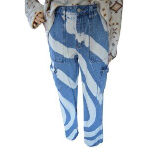 Simple Society Cargo Denim Bleach Swirl Pant Women's Size 5 27W Retro y2k Indie